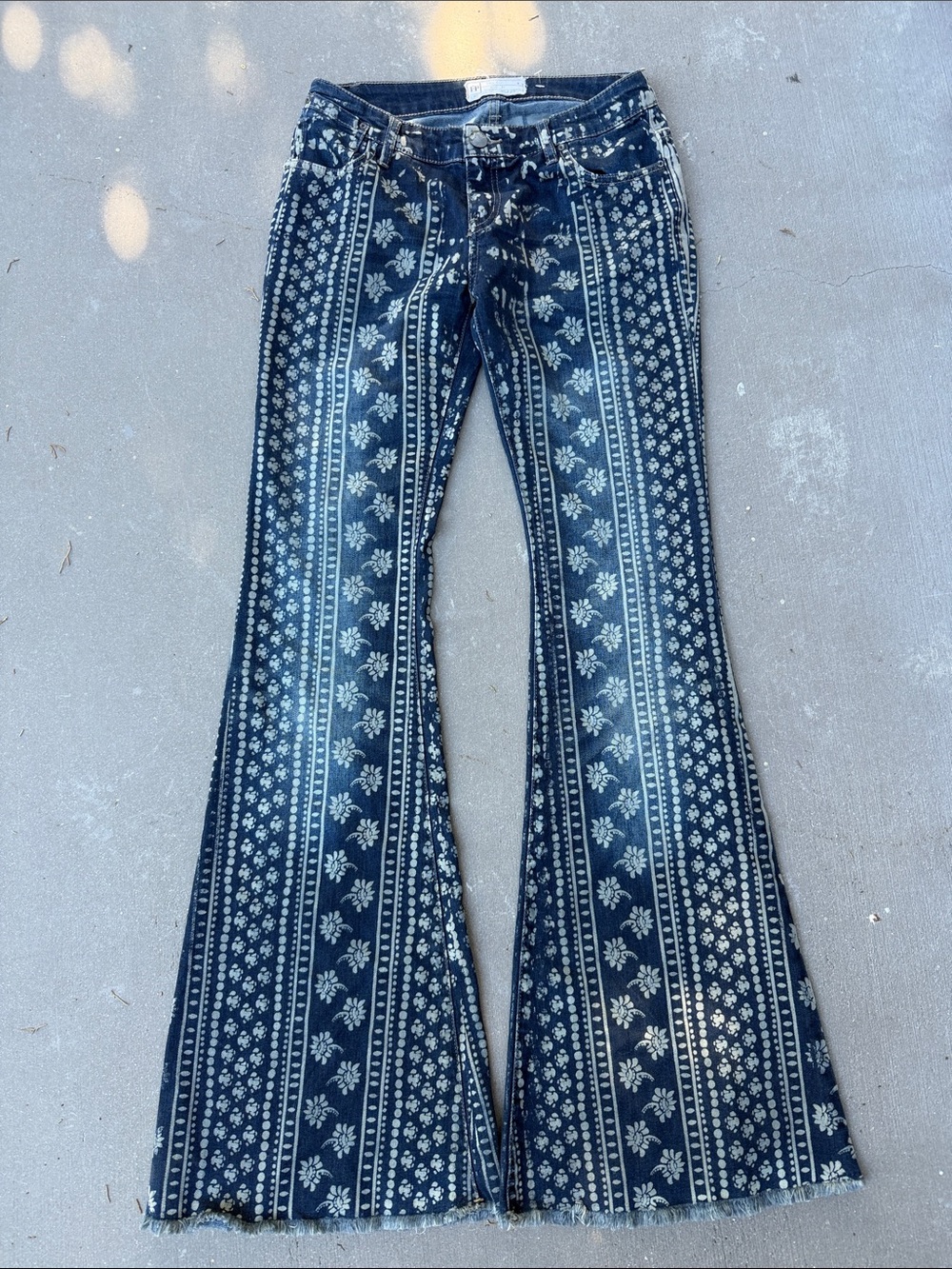 Free People Dark Blue Floral Print Denim Jeans